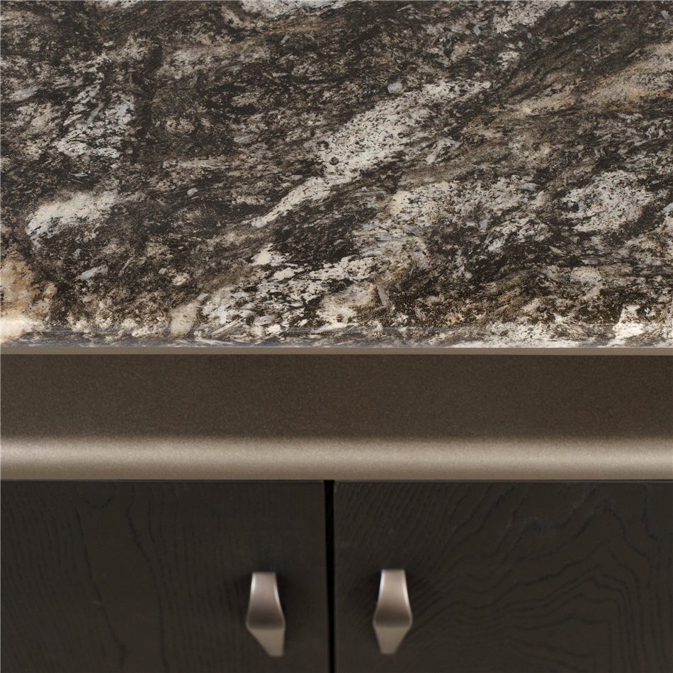 Sideboard Savelli black, metal/artificial marble/MDF/wood veneer, H77x150x40cm
