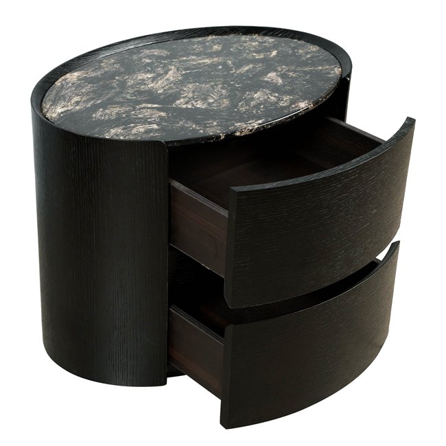 Прикроватный столик Savelli black, фанера/древесный шпон/искусственный мрамор, H48x60x41cm