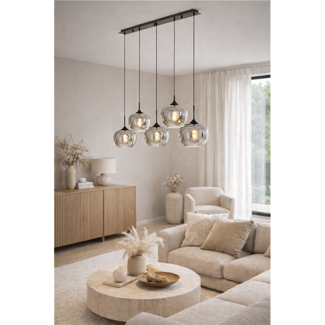 Подвесной светильник Rikardo, дымчатое стекло/черный, H65-180x140x30cm, E27x5 40W(MAX)