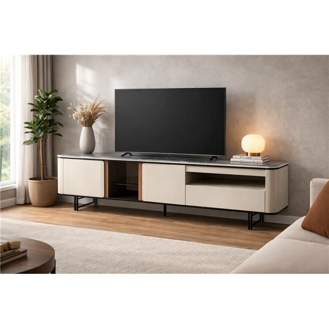 ТВ-столик Saraso, MDF/ореховый шпон/мрамор/металл, 200x45cm H55cm