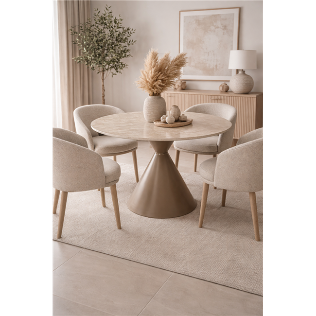 Round dining table Tiriolo, sintered stone/metal, D110cm H76.5cm