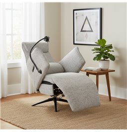 Electric recliner Olivy 112, 2 motors, gray-white, rotatable 360 degrees, H86-115x76x74-171cm, seat height 44-48cm