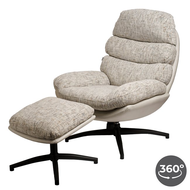 Armchair Vincento with footstool, rotatable 360 degrees, H100x92x79cm, seat height 47cm