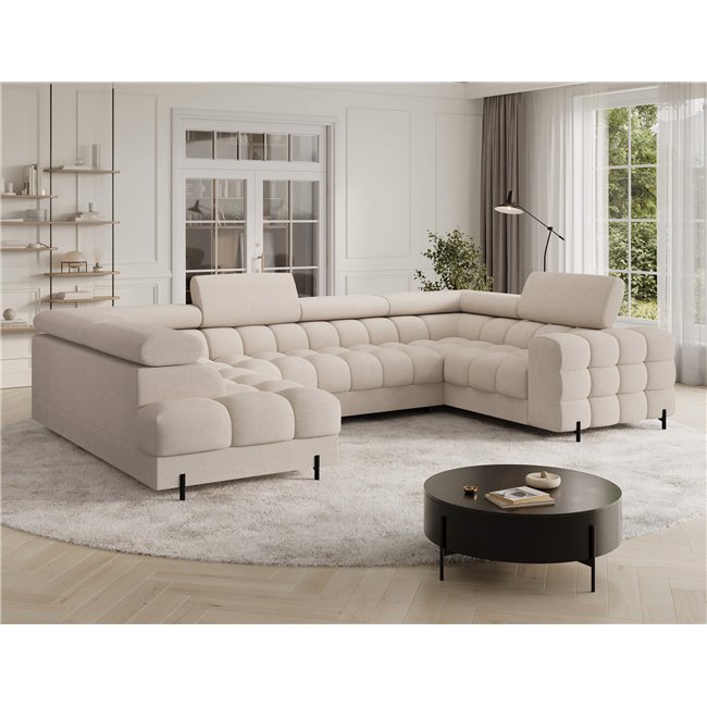 U-shaped sofa Efectory L, sleeping function, Calmora 18, beige, H93x346x205cm