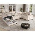 U-shaped sofa Efectory L, sleeping function, Calmora 18, beige, H93x346x205cm