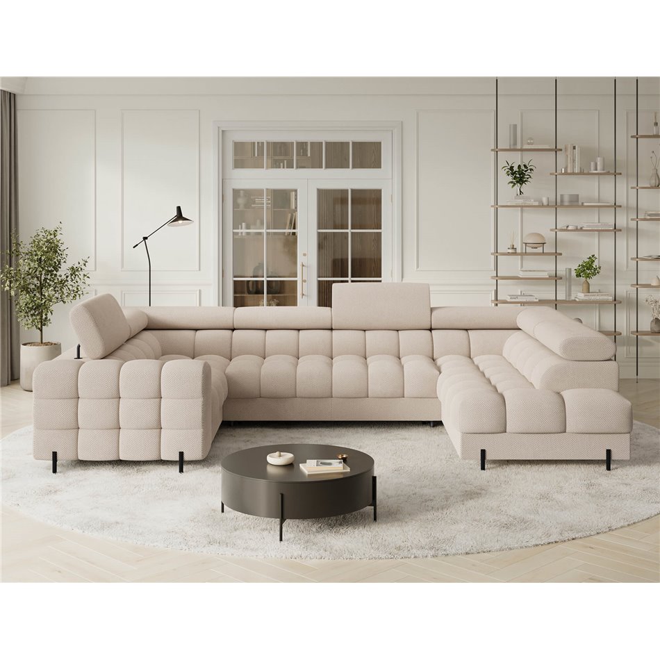 U-shaped sofa Efectory R, sleeping function, Calmora 18, beige, H93x346x205cm
