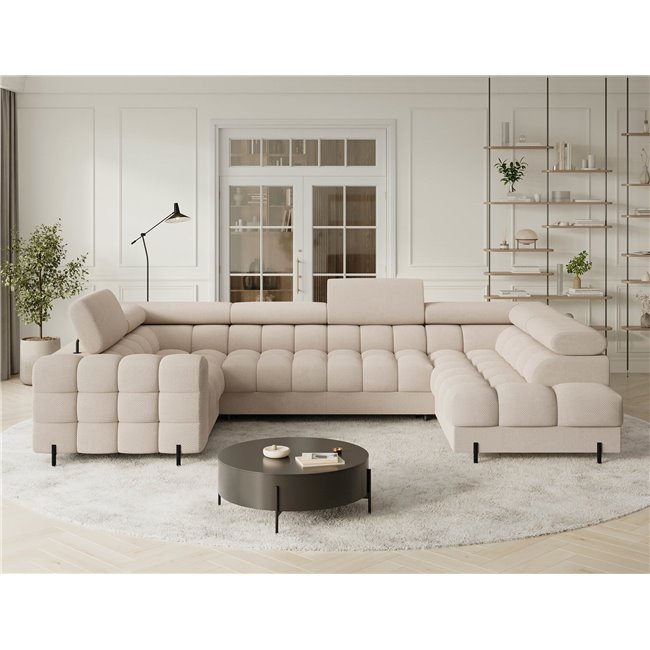 U-shaped sofa Efectory R, sleeping function, Calmora 18, beige, H93x346x205cm
