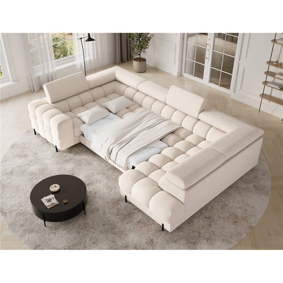 U-shaped sofa Efectory R, sleeping function, Calmora 18, beige, H93x346x205cm