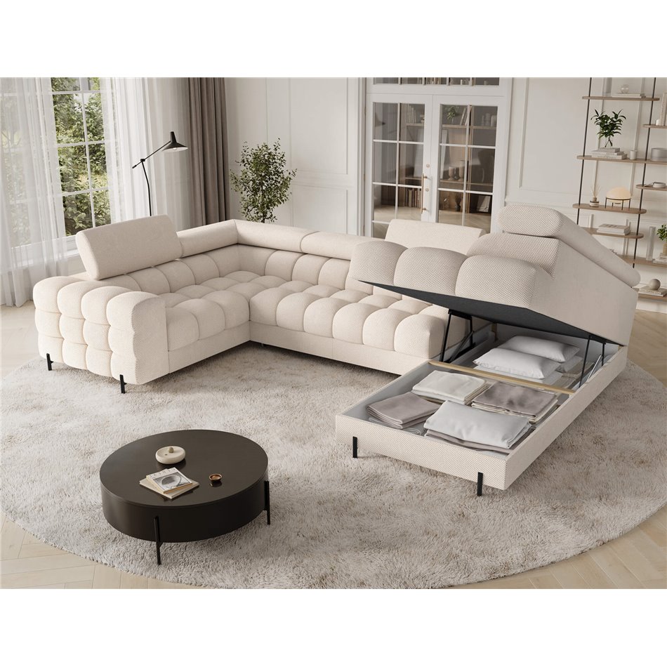 U-shaped sofa Efectory R, sleeping function, Calmora 18, beige, H93x346x205cm