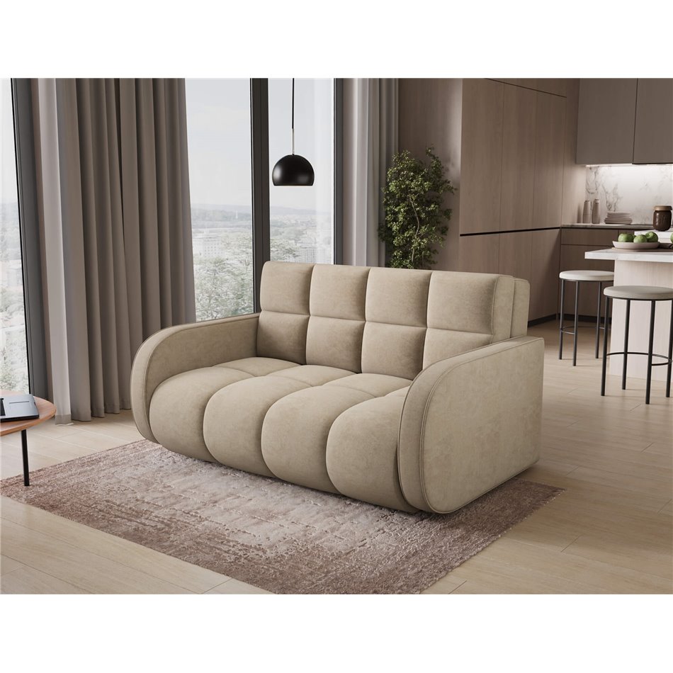 Sofa bed Eldeverio 3-seater, sleeping function, Aura 18, velvet, beige, H83x154x103cm
