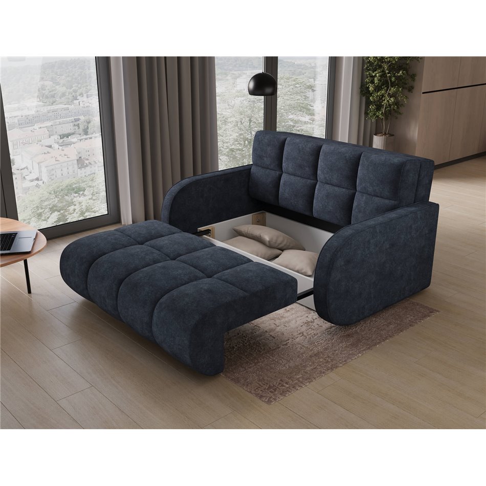Sofa bed Eldeverio 3-seater, sleeping function, Aura 40, velvet, blue, H83x154x103cm