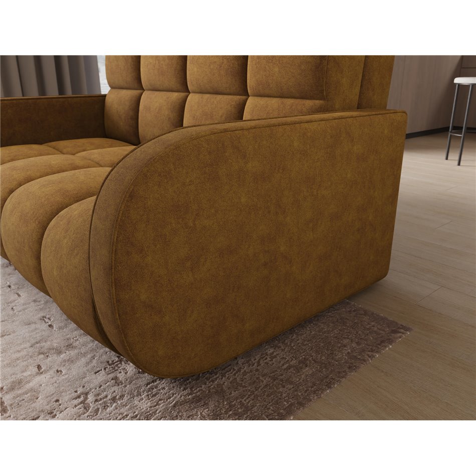 Sofa bed Eldeverio 3-seater, sleeping function, Aura 45, velvet, yellow, H83x154x103cm