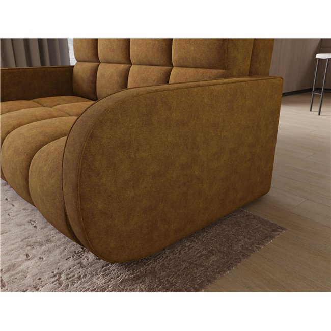 Sofa bed Eldeverio 3-seater, sleeping function, Aura 45, velvet, yellow, H83x154x103cm