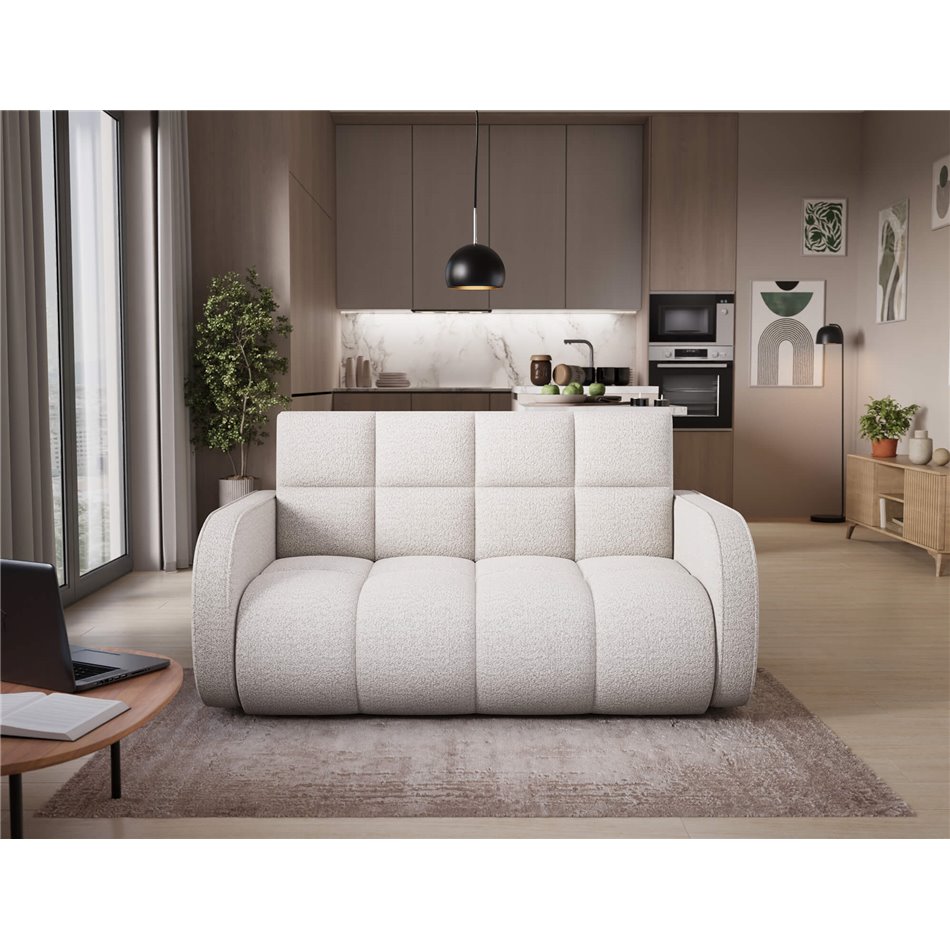 Sofa bed Eldeverio 3-seater, sleeping function, Royal 01, boucle, white, H83x154x103cm
