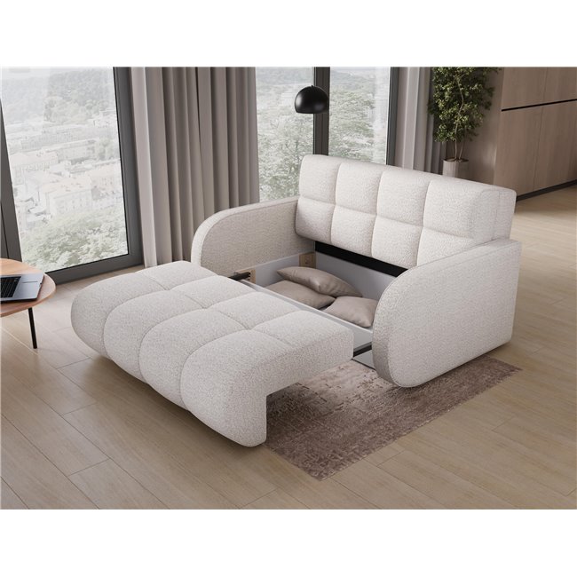 Sofa bed Eldeverio 3-seater, sleeping function, Royal 01, boucle, white, H83x154x103cm