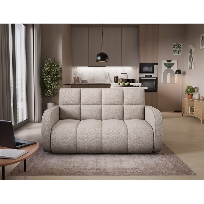 Sofa bed Eldeverio 3-seater, sleeping function, Royal 18, boucle, beige, H83x154x103cm