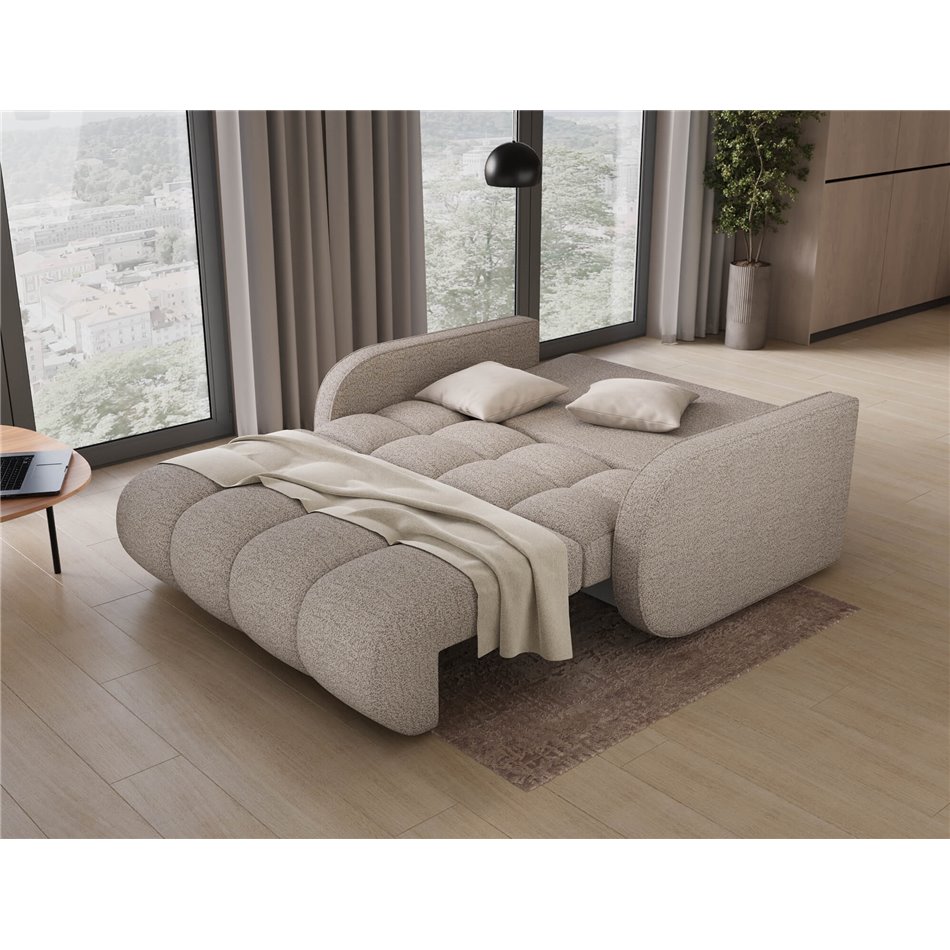 Sofa bed Eldeverio 3-seater, sleeping function, Royal 18, boucle, beige, H83x154x103cm