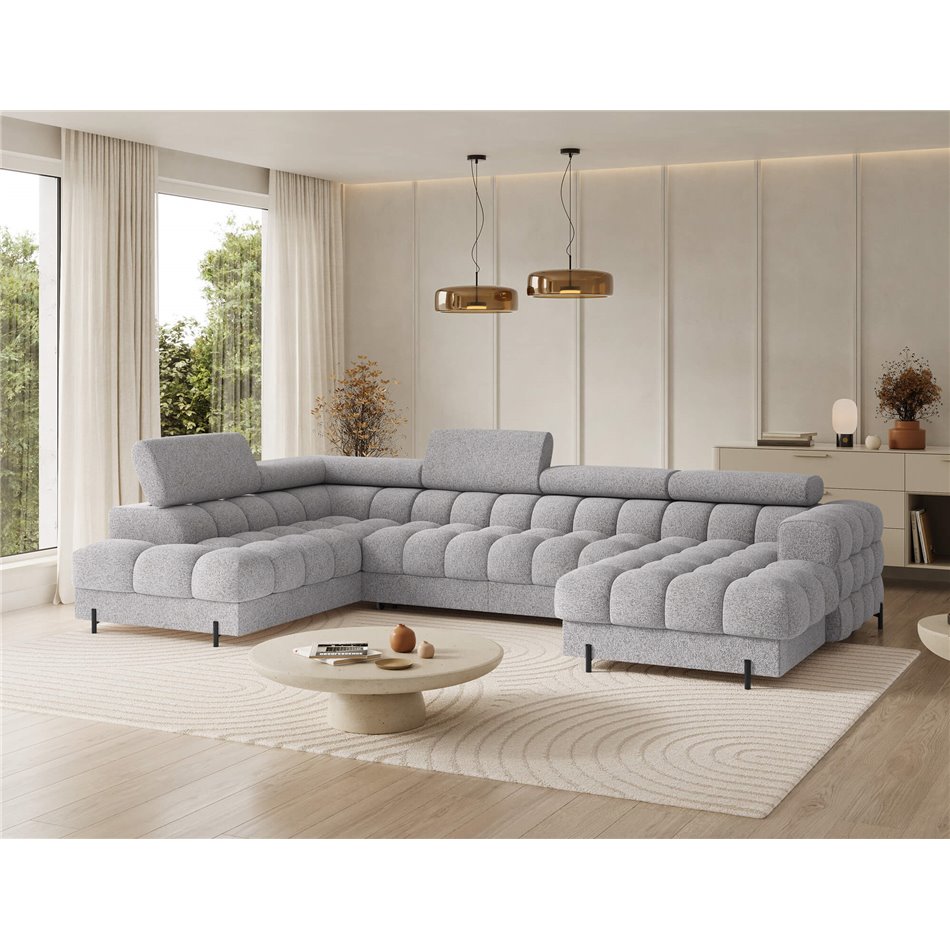 U-shaped sofa Elferaria L, sleeping function, Pellerito 03, grey, H93x358x202cm