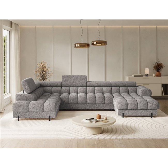 U-shaped sofa Elferaria L, sleeping function, Pellerito 20, grey, H93x358x202cm