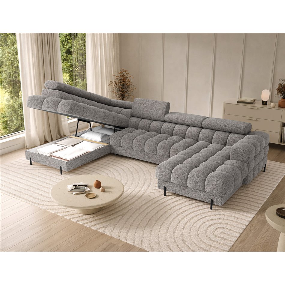 U-shaped sofa Elferaria L, sleeping function, Pellerito 20, grey, H93x358x202cm