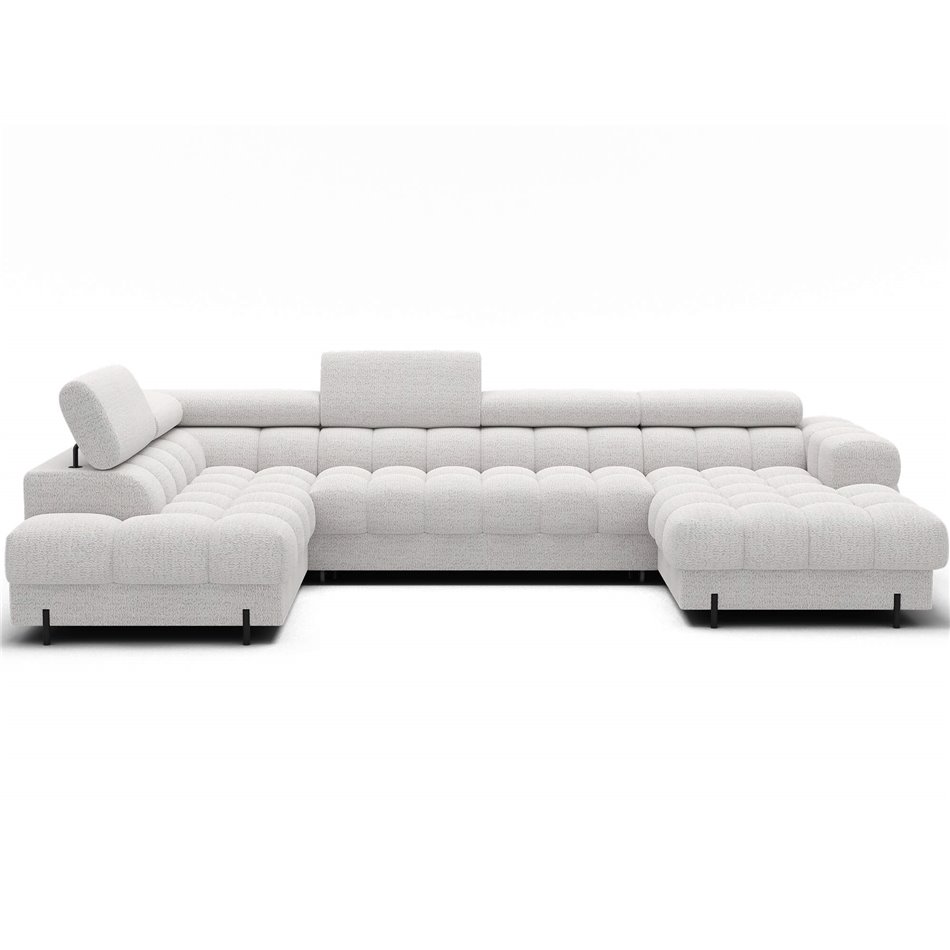 U-shaped sofa Elferaria L, sleeping function, Royal 01, boucle, white, H93x358x202cm