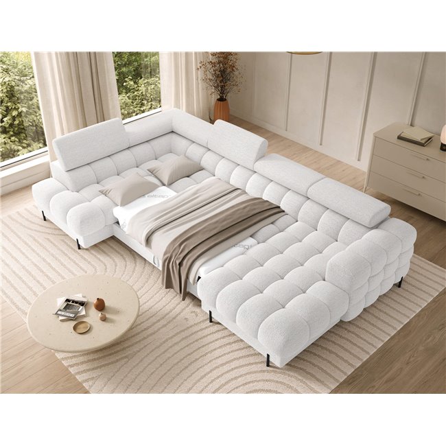 U-shaped sofa Elferaria L, sleeping function, Royal 01, boucle, white, H93x358x202cm