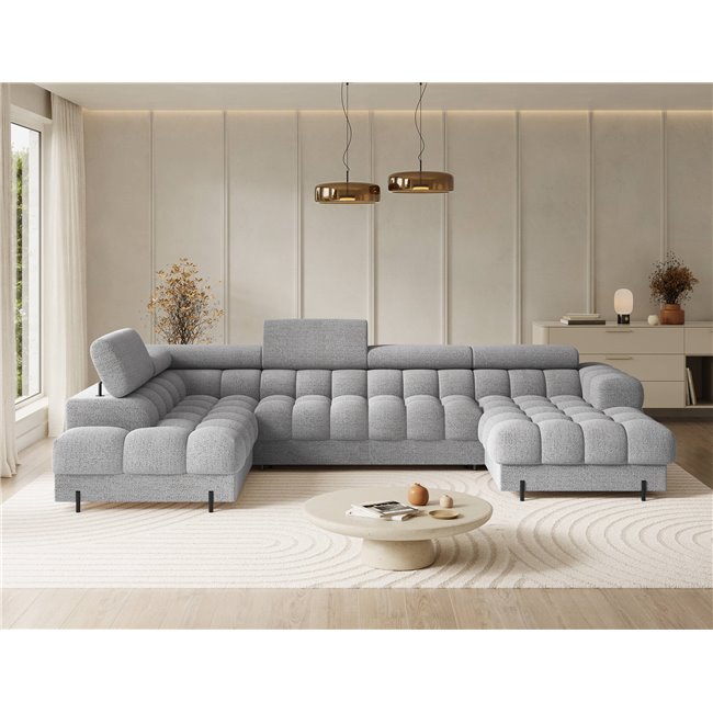 U-shaped sofa Elferaria L, sleeping function, Royal 03, boucle, grey, H93x358x202cm