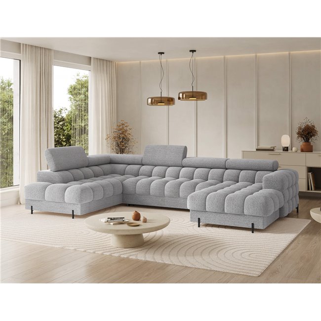 U-shaped sofa Elferaria L, sleeping function, Royal 03, boucle, grey, H93x358x202cm