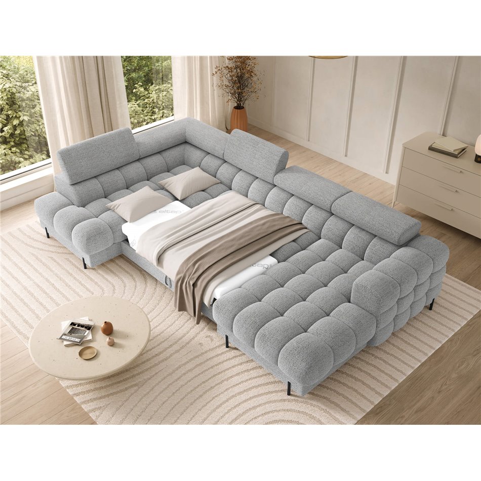 U-shaped sofa Elferaria L, sleeping function, Royal 03, boucle, grey, H93x358x202cm