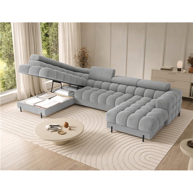 U-shaped sofa Elferaria L, sleeping function, Royal 03, boucle, grey, H93x358x202cm