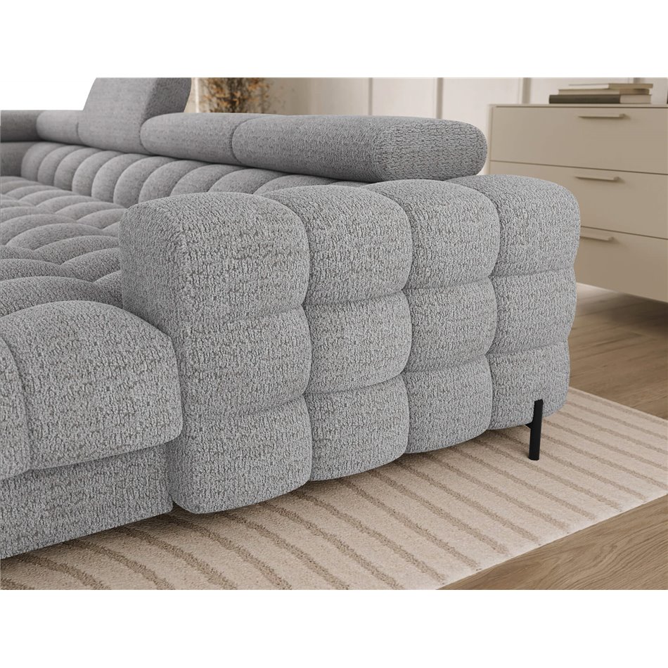 U-shaped sofa Elferaria L, sleeping function, Royal 03, boucle, grey, H93x358x202cm