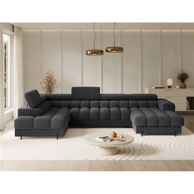 U-shaped sofa Elferaria L, sleeping function, Royal 05, boucle, dark grey, H93x358x202cm