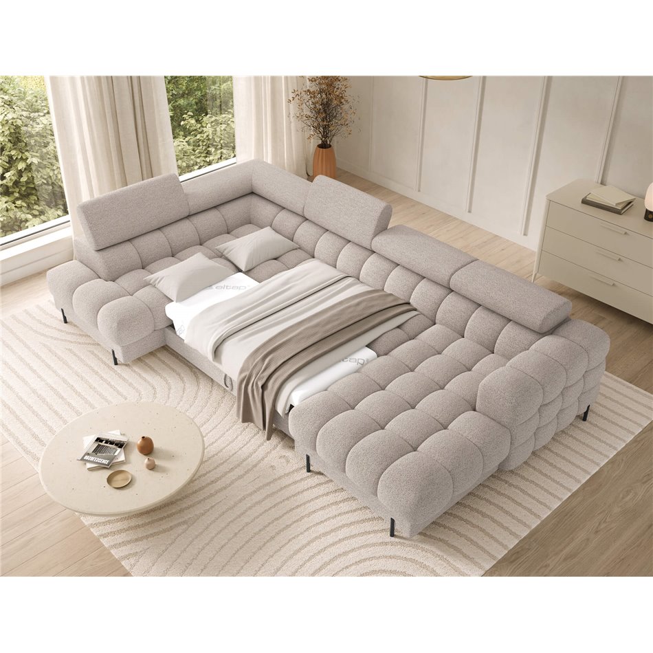 U-shaped sofa Elferaria L, sleeping function, Royal 18, boucle, beige, H93x358x202cm