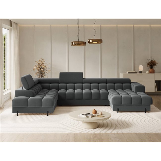 U-shaped sofa Elferaria L, sleeping function, Sola 06, dark grey, H93x358x202cm