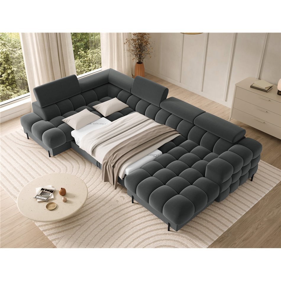 U-shaped sofa Elferaria L, sleeping function, Sola 06, dark grey, H93x358x202cm