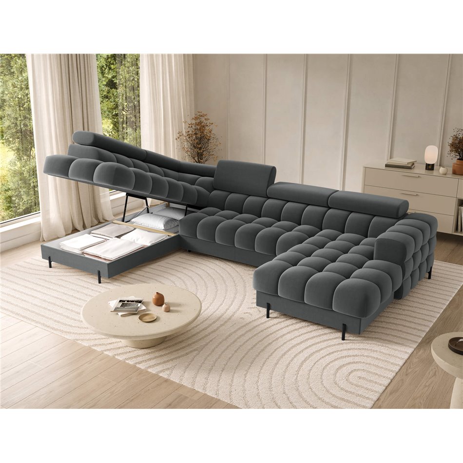 U-shaped sofa Elferaria L, sleeping function, Sola 06, dark grey, H93x358x202cm