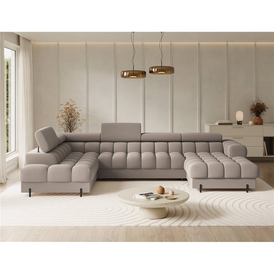 U-shaped sofa Elferaria L, sleeping function, Sola 18, beige, H93x358x202cm