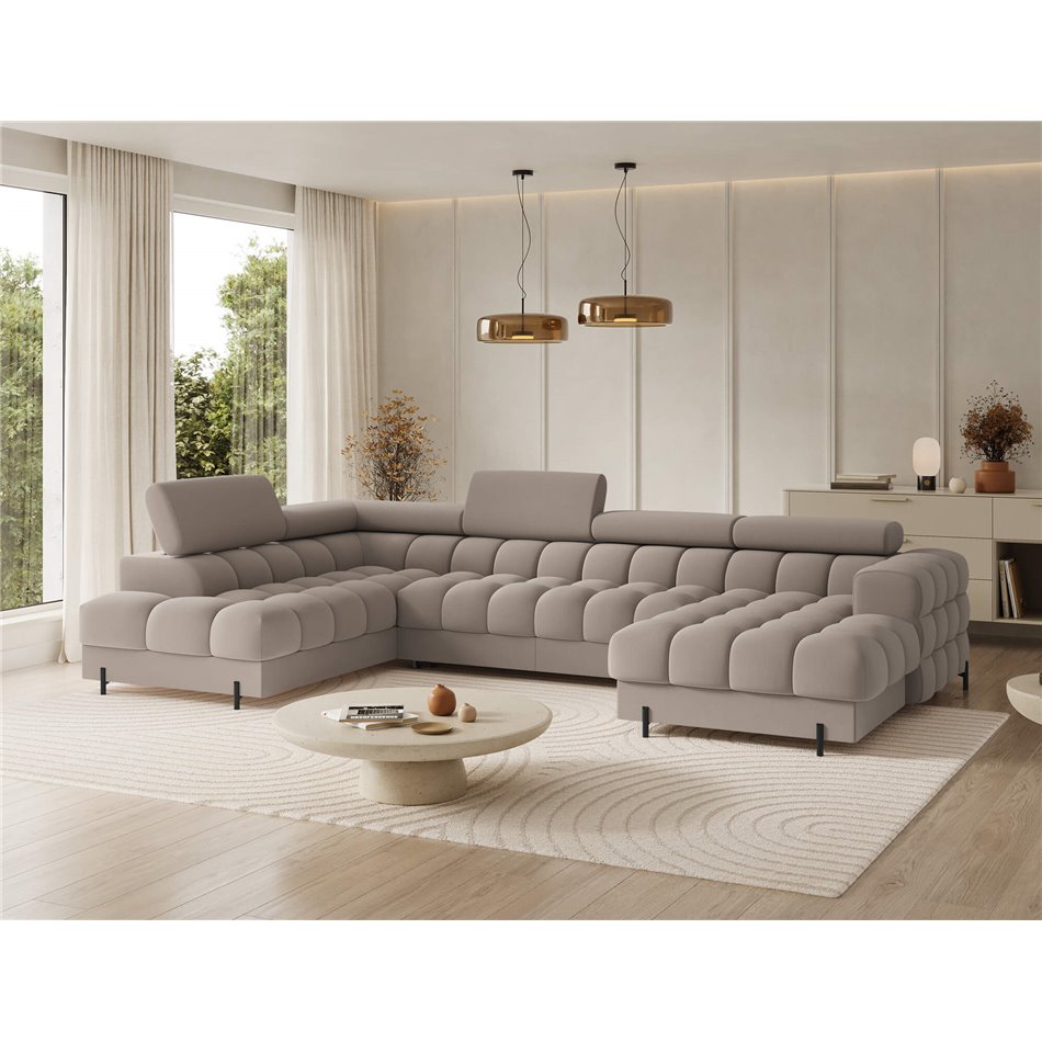 U-shaped sofa Elferaria L, sleeping function, Sola 18, beige, H93x358x202cm