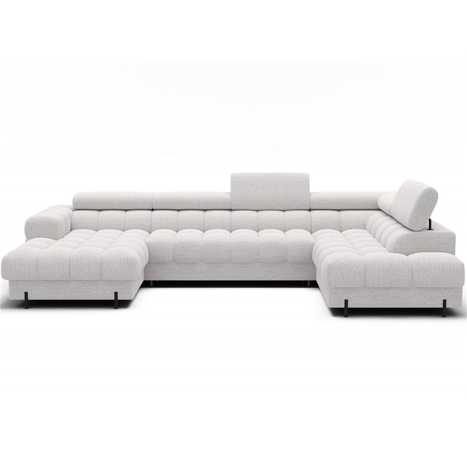 U-shaped sofa Elferaria R, sleeping function, Royal 01, boucle, white, H93x358x202cm