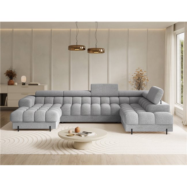 U-shaped sofa Elferaria R, sleeping function, Royal 03, boucle, grey, H93x358x202cm