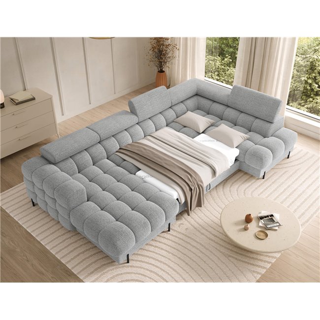 U-shaped sofa Elferaria R, sleeping function, Royal 03, boucle, grey, H93x358x202cm