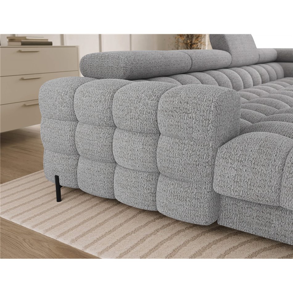 U-shaped sofa Elferaria R, sleeping function, Royal 03, boucle, grey, H93x358x202cm