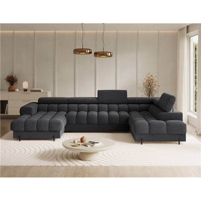 U-shaped sofa Elferaria R, sleeping function, Royal 05, boucle, dark grey, H93x358x202cm