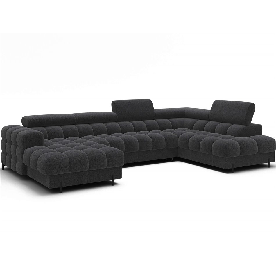 U-shaped sofa Elferaria R, sleeping function, Royal 05, boucle, dark grey, H93x358x202cm