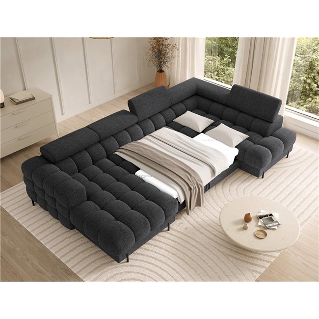 U-shaped sofa Elferaria R, sleeping function, Royal 05, boucle, dark grey, H93x358x202cm