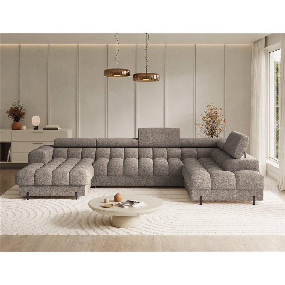 U-shaped sofa Elferaria R, sleeping function, Royal 20, boucle, dark beige, H93x358x202cm