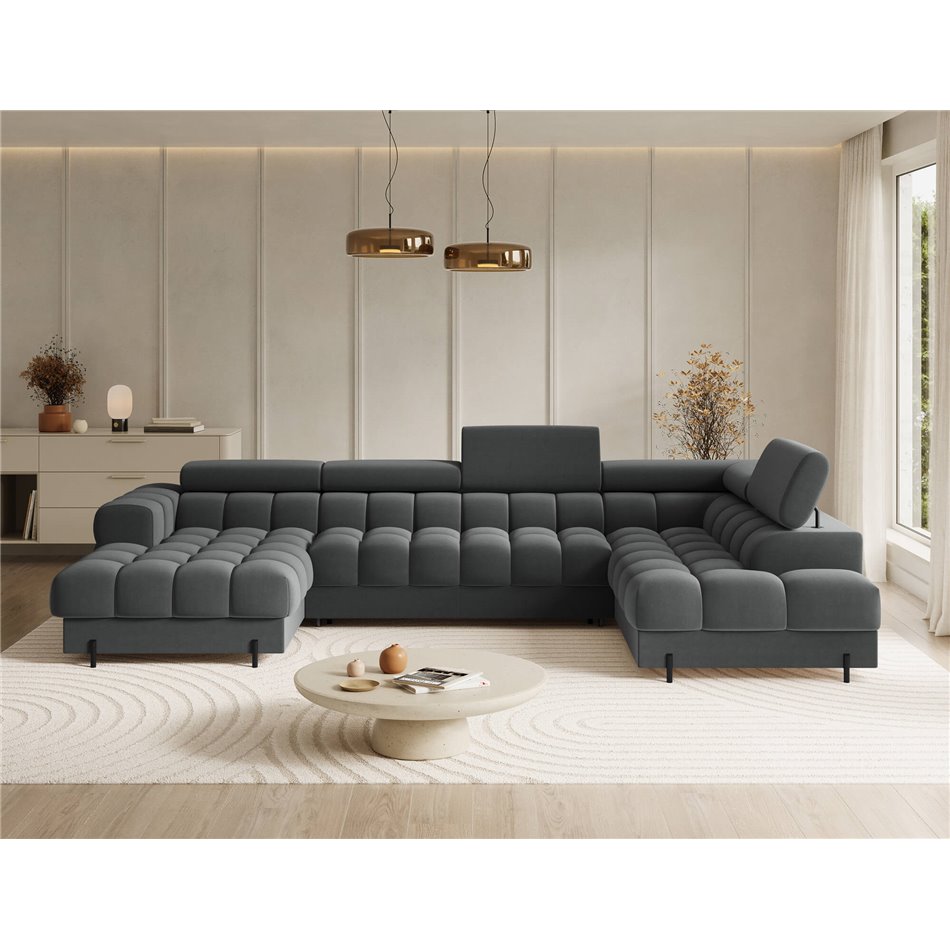 U-shaped sofa Elferaria R, sleeping function, Sola 06, dark grey, H93x358x202cm