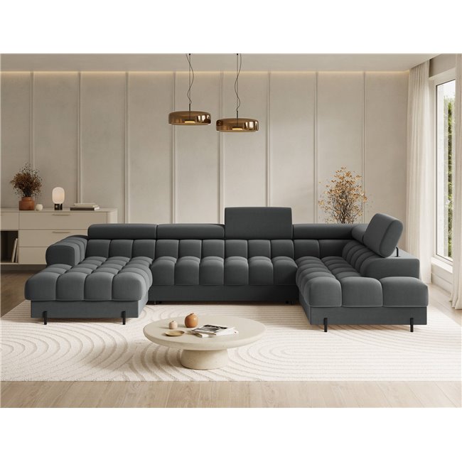 U-shaped sofa Elferaria R, sleeping function, Sola 06, dark grey, H93x358x202cm