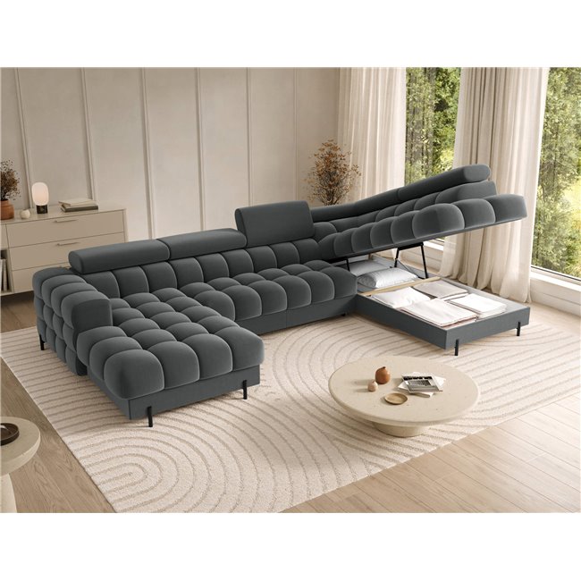 U-shaped sofa Elferaria R, sleeping function, Sola 06, dark grey, H93x358x202cm