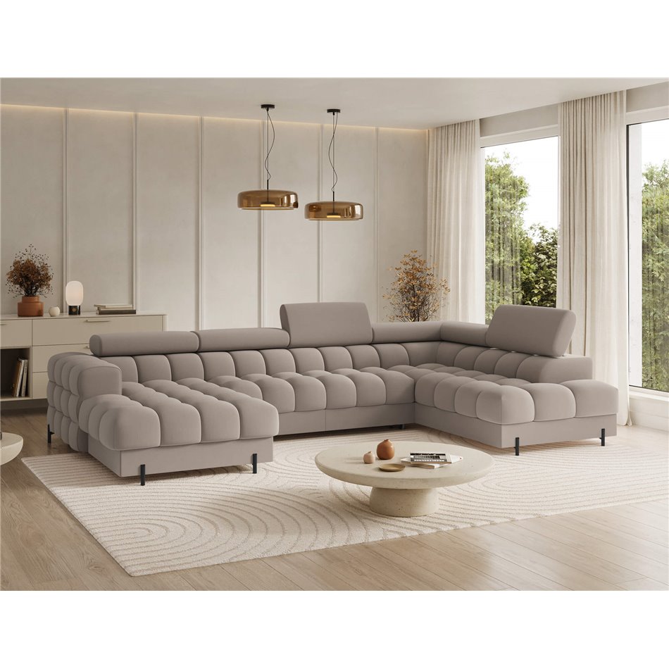 U-shaped sofa Elferaria R, sleeping function, Sola 18, beige, H93x358x202cm